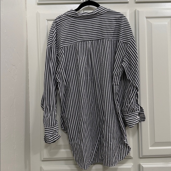 Anthropologie Black & White Vertical Stripe Button-Down Shirt - Picture 3 of 3